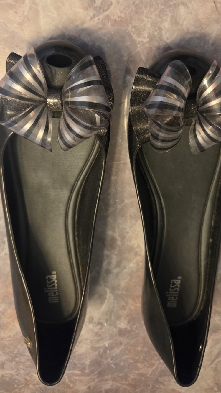Melissa Black Striped Bow Jelly Flats